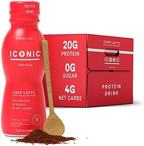 Iconic Protein Drinks, Café Latte (12 Pack) - Sugar Free & Low Carb - 20g Protein + 100mg Caffeine - Lactose Free, Gluten Free - Keto Friendly Protein Coffee