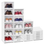 ABOUT SPACE Sneaker Box- 6 Tier Shoe Rack | Collapsible Shoe Organiser With Door-Foldable Sneaker Crates Footwear Organiser For Men, Women, Heels, Boots, Loafers, Sneakers, Slippers (White) - Plastic