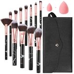 Makeup Brushes Start Makers 12Pcs Marble Make up Brushes Professional Makeup Brush Set Foundation Concealer Blush Eyeshadow Brush Set with Beauty Blender and Makeup Pouch (Black)