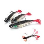 Peslogy 3D Eyes Soft Fishing Lure Single Hook Baits Artificial Bait Fishing Accessories with Floating Swivel Tail for Bass, Trout, Red Drum, Pike, Mackerel, Pollock, Cod in Freshwater and Saltwater