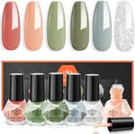 modelones Nail Polish Set 6 Colors Glitter Nude Nail Polish Set Quick Dry Coral Green Light Blue Polish Kit Finger Nail Polish Bulk Manicure DIY Nail Art Salon Home Gift For Women Girl