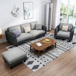 A to Z Furniture Modern Classic 4 Seater Fabric & Valvet Tufted 3+1+One Footrest Chesterfield Sofa Living Room And Office (Gray), Grey