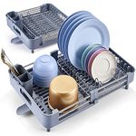 Dish Drying Rack, Expandable Sink Dish Rack, Stainless Steel Drying Rack for Kitchen Counter and Drainboard Set with Removable Utensil Holder, Grey Dish Rack - 13.4-21.7 Inch