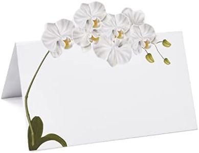 100 Pack White Orchid Floral Place Cards Flower Wedding Seating Name Card Table Setting Folded Tent Cards for Wedding Placement Party Decorations