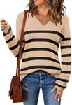 Zeagoo Womens 2024 Fall Sweaters Casual Long Sleeve Ribbed Knit Pullover V Neck Lightweight Crochet Pullover Sweater Top