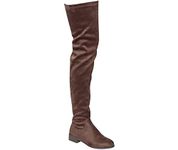 Nature Breeze Olympia 20 Womens Stretchy Thigh High Side Zipper Low Heel Combat Boots Beige Size: 4.5 UK