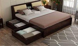 SS WOOD FURNITURE Sheesham Solid Wood Walnut Finish Walken King Size Bed Open Dual Storage for Bedroom Room (King, Walnut)