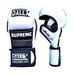 DALLX MMA Hybrid Sparring Gloves for Martial Arts Training Open Ventilated Palm Padding Fingerless Gloves for Kickboxing Muay Thai (Small/Medium, White)