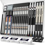 Nicpro 35PCS Art Mechanical Pencil Set, 3 PCS Metal Drafting Pencil 0.5 mm & 0.7 mm & 0.9 mm & 3 PCS 2mm Lead Holder (6B 4B 2B HB 2H 4H Colors) For Sketching Drawing With 20 Tube Lead Refills Case