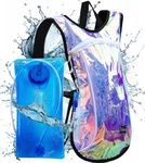 Vibe Hydration Pack Backpack with 2L Bladder for Women, Men, Teens, Kids - Sports, Outdoor, Running, Camping, Hiking, Festivals, Raves (Gold Pink Holographic)