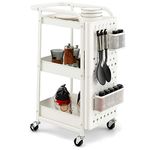 TANGZON 3-Tier Rolling Cart, Steel Storage Trolley with 2 DIY Pegboards, 2 Sizes Baskets, 4 Hooks, Handle & Locking Wheels, Mobile Utility Rack Shelves for Home Kitchen Office Bathroom Garage (White)