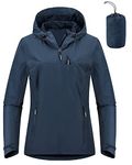 Outdoor Ventures Women's Waterproof Jackets Ladies Lightweight Windproof Packable Rain Jacket Raincoat Outdoor Windproof Running Golf Cycling Softshell Jacket with Hood Classic Blue L/UK14