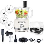 Homtone 16 Cup Food Processor with Storage Box, 10-in-1 Vegetables Chopper for Slicing, Chopping, Mincing, Shredding, Purees & Dough, Extra-Large 3" Feed Chute, 600W, White