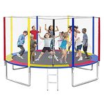 Shopster Fitness GS 14 Feet Bouncy Jumping Trampoline with Safety Enclosure Net (Support Weight Upto 250 Kgs) and Jumping Mat, Safety Pad & Ladder, Indoor & Outdoor, Heavy Duty (14ft), Rainbow