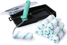 4 inch Small Paint Roller Tray Set, PinStone 12pcs 4" Mini Paint Roller with Extension Threads, 10 Microfiber Covers & Paint Preservation Tray Lid, Mini Rollers for Painting Walls, Cabinets, Touch-ups
