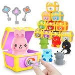 zeeloopbee Learning Toys for Toddlers, 10pcs Farm Animals Finger Puppets Treasure with Keys, Matching Color Sorting Game, Montessori Preschool Fine Motor Skills Toys for 3 4 5 Year Old