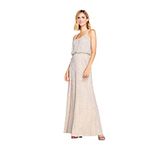 Adrianna Papell Women's Long Beaded Blouson Gown, Silver/Nude, 14