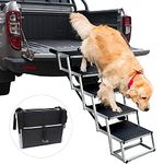 5 Steps Pet Ramp Stairs For Large Dog Cat Folding Portable Pet Stairs With Waterproof Surface Aluminum Dog Ramps For Large Dogs For High Beds, Trucks And Suv Telescoping Pet Ramp
