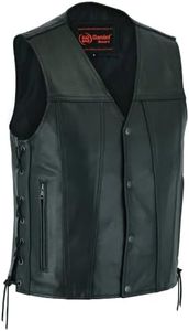 Daniel Smart Men's Faux Leather Motorcycle Vest with Side Lacing – Durable Biker Riding Vest with Inside Carry Pockets (US, Alpha, X-Large, Regular, Regular, Black)
