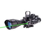 Pinty 4-12X50 EG Rifle Scope Set Illuminated Reticle Rangefinder with Reflex Sight and Green Dot Laser Sight for 22mm Weaver/Picatinny Rail Scope Mount for Tactical Hunting Target Shooting