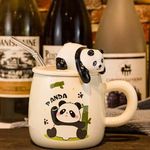 EVAAY Panda Coffee Mug with Lid & Glass Spoon, Mugs for Coffee, Rakhi for Brother, Birthday Gift, Ceramic Mug, 3D Panda Coffee Mug (420ml – Panda White)