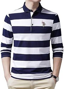 Polo Shirt Hombres Solapa Slim Fit Rayas Shirt Hombres Trabajo Negocios Clásico Casual Shirt Hombres Primavera Otoño Tendencia Moda Manga Larga Shirt Hombres T-07 L