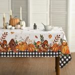 Horaldaily Fall Tablecloth 60x84 Inch, Thanksgiving Autumn Harvest Pumpkin Mushroom Black Buffalo Plaid Table Cover for Party Picnic Dinner Decor