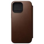 Nomad Modern Leather Folio for iPhone 15 Pro Max Case Compatible with MagSafe & Wireless Charging Leather Wallet Case, 3 Card Slots. 360° Protective Bumper - Brown