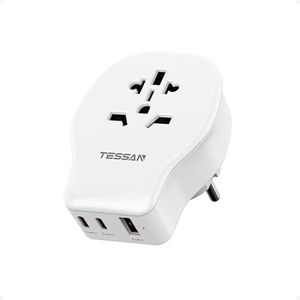 TESSAN AU to EU Travel Adapter, Europe Power Adaptor with 3 USB Ports (2 USB-C 20W), Bali Travel Adapter, AUS to European Plug Adaptor for Germany Spain France Greece Portugal Iceland, Type E/F
