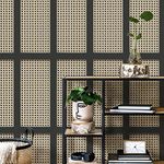 YöL Full Roll Black Cane Wood Panel Wallpaper Wicker Rattan Modern Contemporary