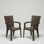 Nilkamal Plastic Chair for Living room with Arm |Set of 2 | 3 Year Warranty | For Home, Living Room, Outdoor | Weather Brown Colour | CHR2225