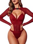 SSoShHub Women Lingerie Set Lace Teddy Strap Babydoll Bodysuit Bikini with Flair Top Gown Floral Snap Crotch Maroon