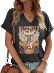 Nashville Music City T-Shirt Womens Country Music Oversized Shirts Rock Band Tshirt Vintage Guitar Wings Graphic Tees, Dark Grey-1, L