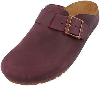 HAFLINGER Porto Elegant Clog Leather Rubber Sole and Cork Latex Footbed Slippers Unisex, Bordeaux, 9.5 AU