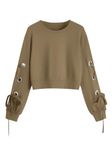 SweatyRocks Women's Casual Lace Up Long Sleeve Pullover Crop Top Sweatshirt Brown Color M, Brown Color, Medium