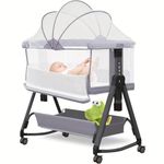 Jestonten 3 in 1 Baby Bassinet, Baby Bassinets Bedside Sleeper for Baby, Bedside Bassinet with Wheels for Newborn, All Mesh Baby Bassinet with Mosquito Net,Adjustable Height Bassinet(Grey)