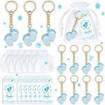 12 Sets Baby Shower Favors for Boy Blue Footprint Keychain Gifts with White Organza Bags and Thank You Tags for Oh Baby It's a Boy Baby Shower Party Decorations Supplies(Boy)