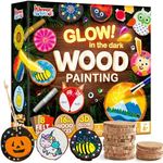 Klever Kits 16 pcs Wooden Painting Kit-Glow in The Dark- Arts and Crafts for Kids Ages 6-12 Art Supplies with Felt Sheets, Wood Slice Crafts for Boys Girls Birthday Party Gift