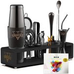 Elite Mixology Bartender Kit 20-Piece Boston Cocktail Shaker Set for Mixing with Stand- Indestructible Bar Accessories Bartending Kit, Cocktail Bar Set, Bartender Set, Bonus Recipe Cards Bar Tools