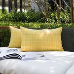 Kevin Textile Pack of 2 Decorative Outdoor Waterproof Throw Pillow Covers Lumbar Pillowcases Modern Cushion Cases for Patio Couch Bench 12 x 20 Inch Yellow