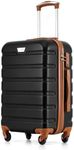 COOLIFE 28 Inch Large Suitcase ABS+PC Hardshell Lightweight Durable with 360°Rubber Spinner Wheels YKK Zipper Telescopic Handle TSA Lock for Hold Luggage Suitcase 93L (Black/Brown, L(77cm 93L))