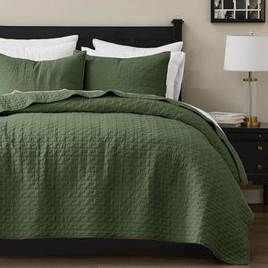 palassio Olive Green 100% Cotton Quilt California Cal King Size Bedding Sets with 2 Pillow Shams, Oversized Lightweight Bedspread Shabby Chic Coverlet, Soft Bed Cover for All Season, 3 Pieces