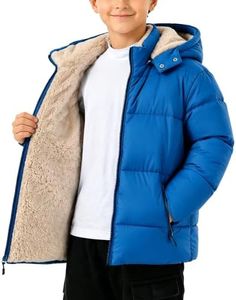 WENTTUO Boy's Winter Coat Thermal Puffer Jacket Warm Sherpa Fleece Lined Water-Resistant Zip Outerwear Coat with Detachable Hood