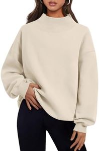 Trendy Queen Womens Oversized Sweatshirts Turtleneck Pullover Long Sleeve Hoodies Tops Fall Fashion Outfits 2026 Clothes Beige M