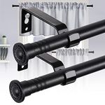 HOME COMPOSER Curtain Rods Set of 2 - Matte Black Curtain Rods for Windows 28-48 Inch - Heavy Duty Small Curtains Rods 2 pack