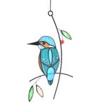 Cute Birds Stained Glass Suncatcher Birds Stained Glass Window Hangings for Home Decor (Kingfisher)