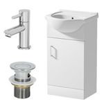 Affine 450mm Floorstanding Bathroom Vanity Unit & Basin Sink Gloss White Malmo Basin Tap + Waste