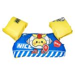 Koochie-Koo Cute Cartoon Robot Printed Cool Beach/Pool Party Float Arm Band Swimming Trainer Vest Life Jacket Safety Gear for Baby Boys and Girls 22 to 55 lbs (Pack of 1, Blue&Yellow)