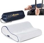 alkamto Travel Pillow - Ergonomic Neck Support Camping Memory Foam Pillow with Temperature-Regulating Pillowcase - Included Waterproof Travel Carry Bag
