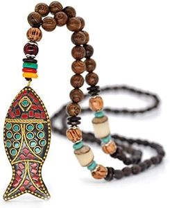 Boho Nepal Mala Wood Bead Fish Elephant Long Pendant Necklace for Women Friend Vintage Chunky Wooden Rosary Statement Sweater Chain Necklace Handmade Ethnic Meditation Prayer Jewelry, Wood, wood